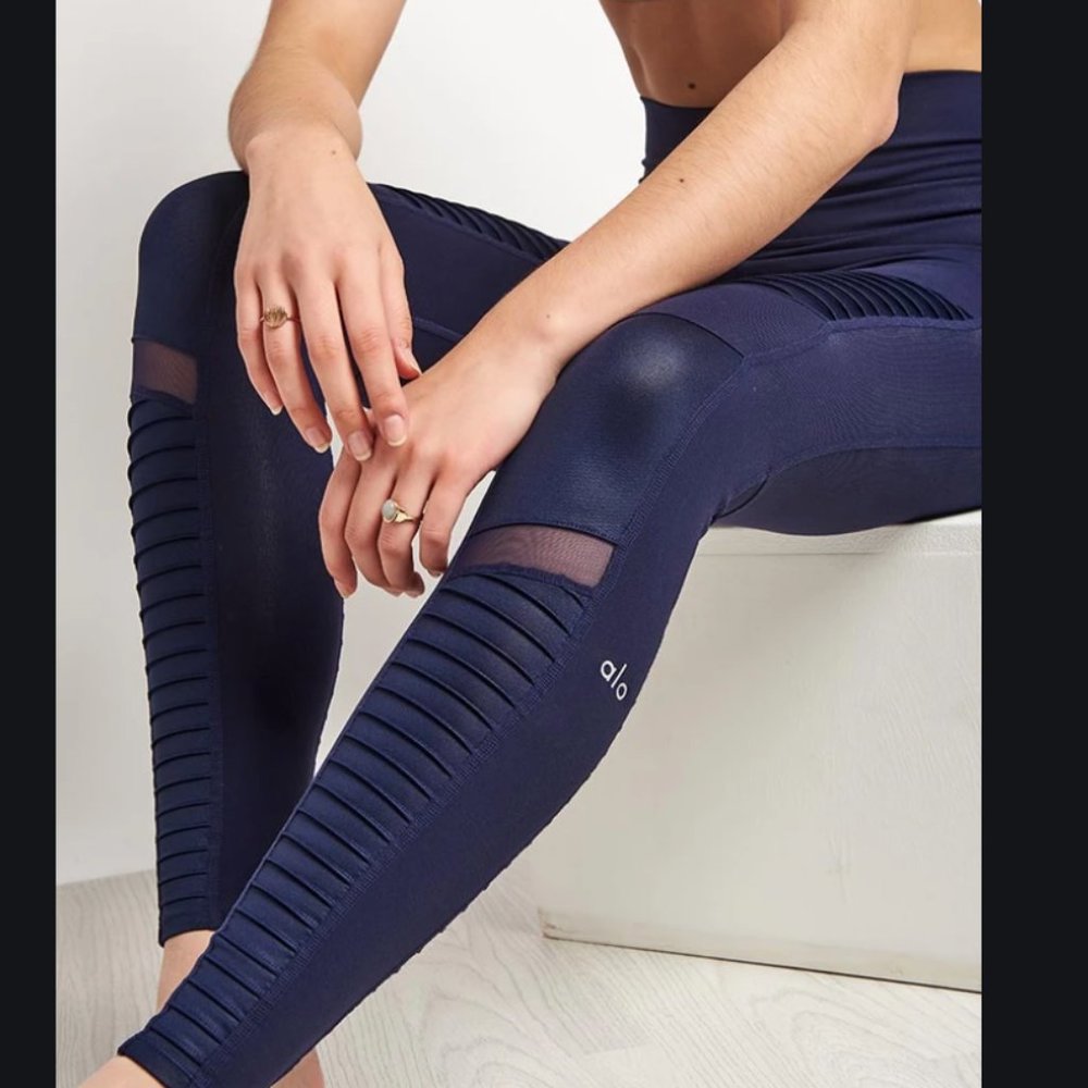 ALO YOGA High Waist Moto Leggings in Rich Navy - Picture 11 of 13